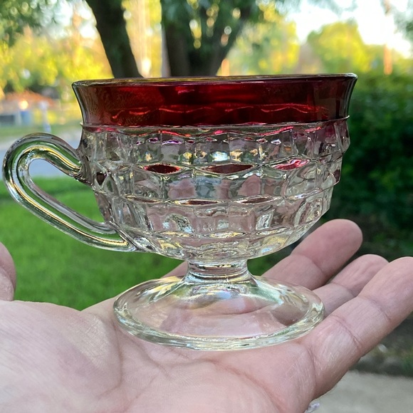 🔥💥 (2)VINTAGE Tiffin KING’S CROWN CRANBERRY RED Footed Punch Cups RARE FIND💥 - Picture 3 of 7